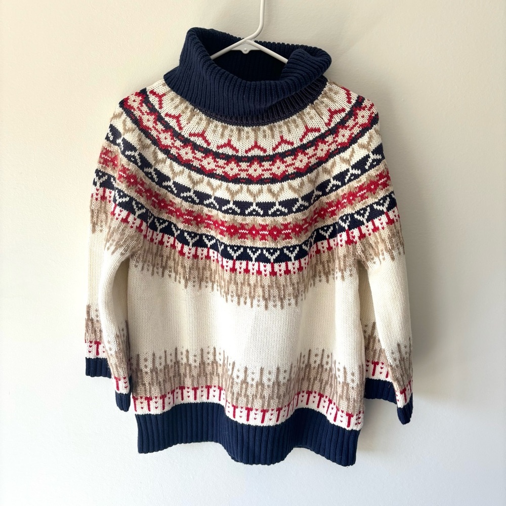 Navy and Cream Patterned Turtleneck Sweater